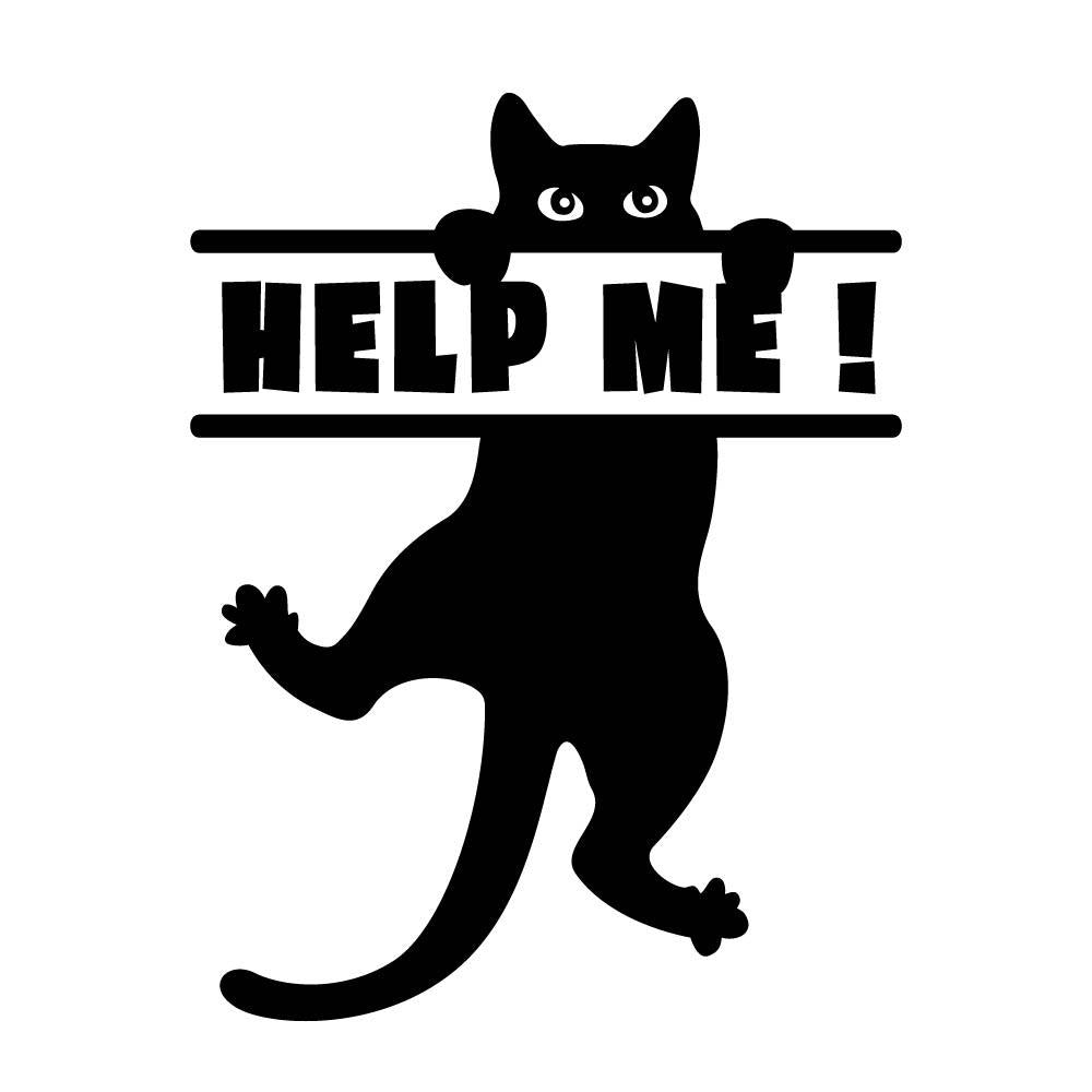 ぺた本舗】カッティングステッカー HELP ME ぶら下がる猫 サイズ選択可能