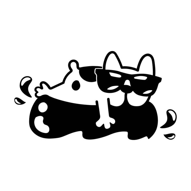 浮き輪に乗る犬