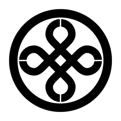 丸に隅立て結び井筒紋