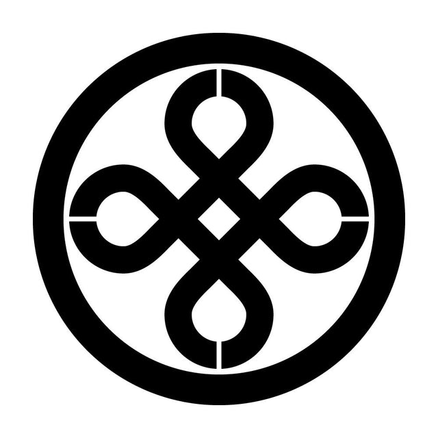 丸に隅立て結び井筒紋